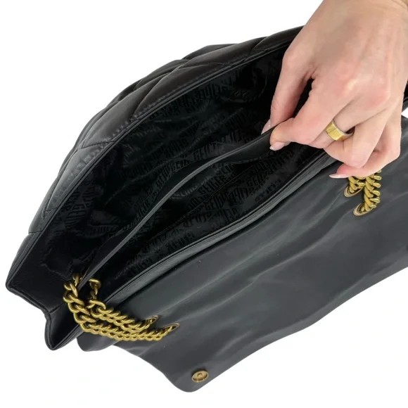 Kurt Geiger XXL Kensington Black Quilted Leather Eagle Gold Chain Shoulder Bag - Picture 13 of 16